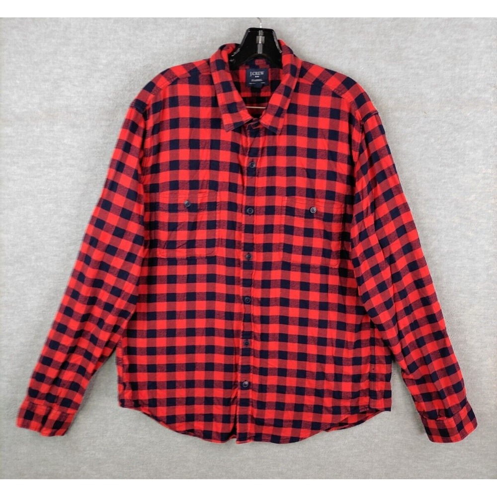 J Crew Mens Shirt XL Red Ging Plaid‎ Flannel Slim Fit Cabincore Cozy Preppy
